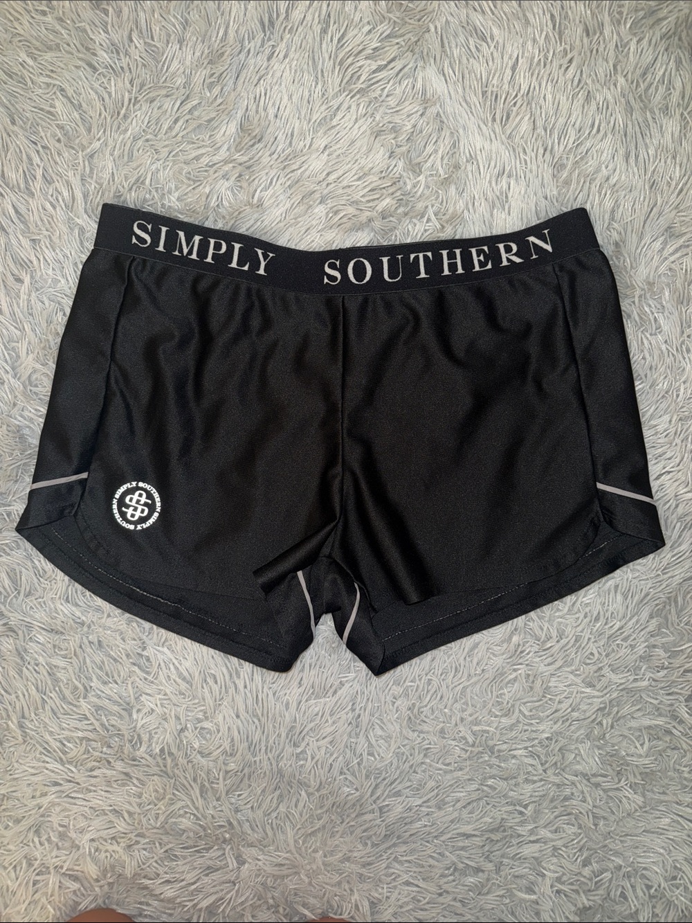 Simply Southern Black Women's Athletic Shorts with Logo Waistband